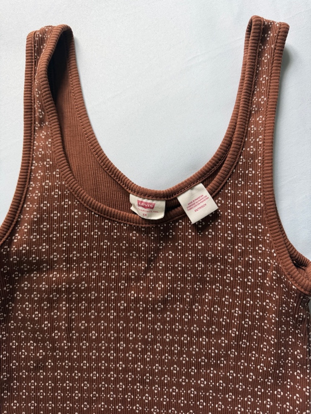 Levi's Chocolate Brown Ribbed Tank with Tiny White Floral Dots